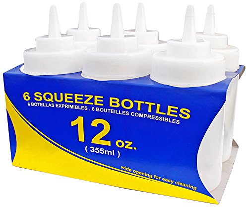 New Star Foodservice 25965 Squeeze Bottles, Plastic, Wide Mouth, 12 oz, Clear, Pack of 6