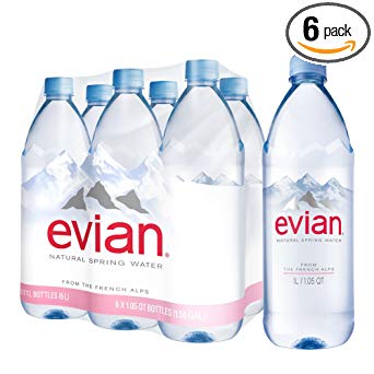 evian Natural Spring Water, 1 Liter Premium Water Bottles, 33.8 Fl Oz (Pack of 6)