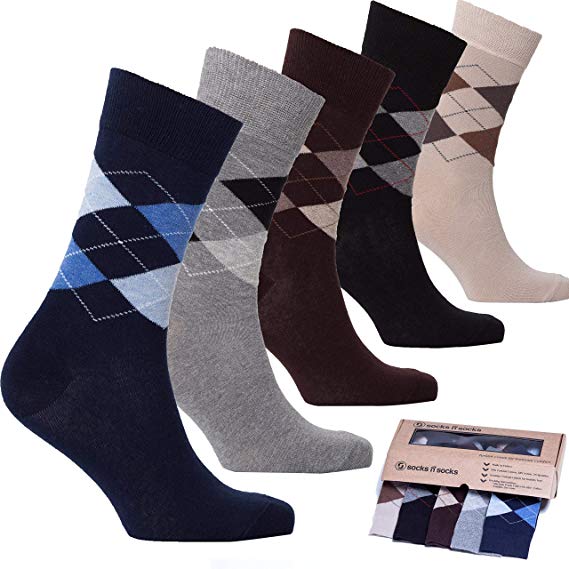 Socks n Socks-Mens 5pair Luxury Colorful Cotton Fun Novelty Dress Socks Gift Box