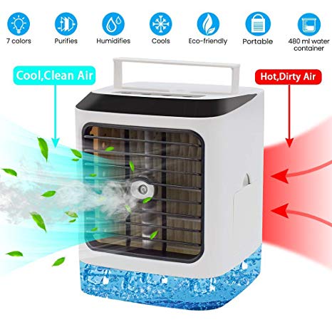 CWS Portable Air Cooler, 4 in 1 Small Personal Space Air Conditioner Cooler and Humidifier , Air Cooler Desk Fan Cooling with Portable Handle for Home Room Office