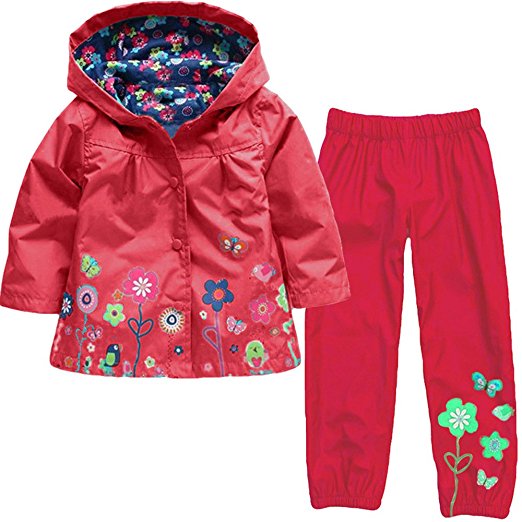 LZH Girl Baby Kid Waterproof Hooded Coat Jacket Outwear Suit Raincoat Hoodies with Pants