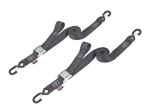 PowerTye 2" x 12ft Cam Buckle Tie-Down Made in USA with Heavy-Duty Latch Hooks, Black (pair)