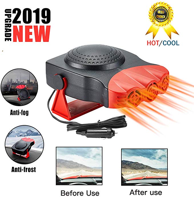 【2019 NEW】 Portable Car Heater，2 in 1 Car Heater Auto Electronic Heater Fan 30 Seconds Fast Heating Quickly Defrosts Defogger 12V 150W Auto Ceramic Heater Cooling Fan 3-Outlet Suitable for All Cars