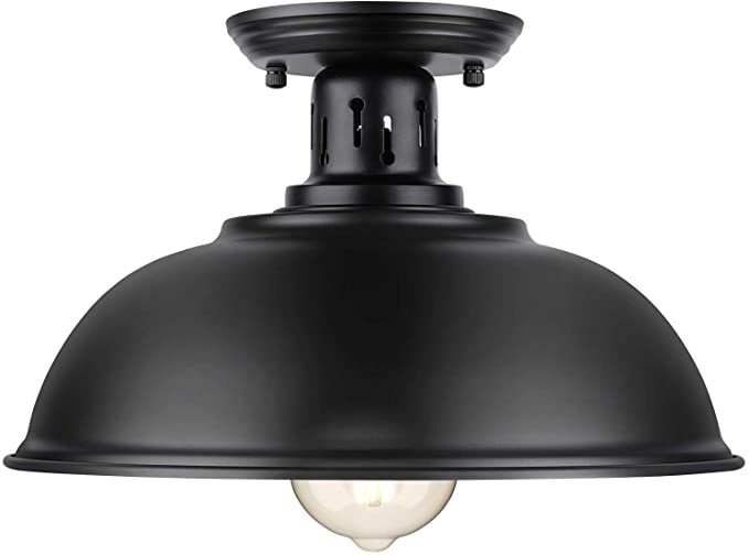 Farmhouse Semi Flush Mount Ceiling Light Fixture, E26 Medium Base, Industrial Black Pendant Lamp Shade, Great Close to Ceiling Lighting for Kitchen Island Corridor Porch Bedroom Foyer Hallway Entryway