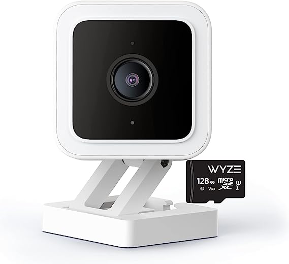 WYZE Cam v3 Indoor Outdoor Smart Security Camera, 1080p Plug-in, Color Night Vision, Motion Detection for Pet Baby Monitor, 128GB Micro SD Card Storage, Compatible with Alexa (V3 128GB SD)