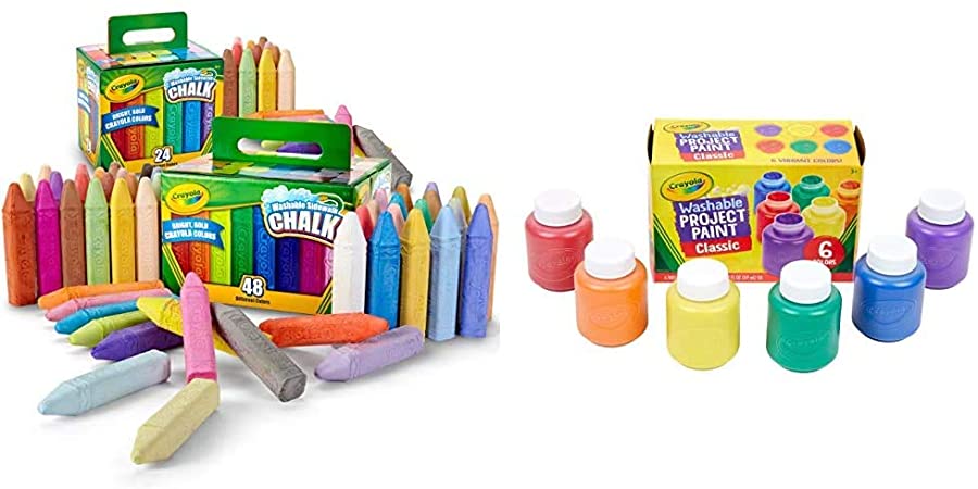 Crayola Washable Sidewalk Chalk Set, Outdoor Toy, Gift for Kids, 72Count (Amazon Exclusive) & Washable Kids Paint, 6 Count, Kids At Home Activities, Painting Supplies, Gift, Assorted