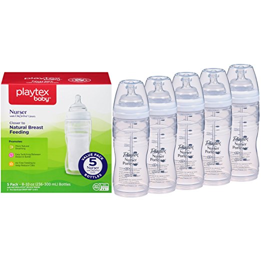 Playtex Baby Nurser Baby Bottle with Drop-Ins Disposable Liners, Closer to Breastfeeding, 8 Ounce - 5 Pack