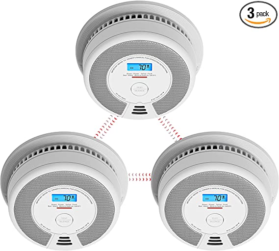 X-Sense Wireless Interconnected Combination Smoke and Carbon Monoxide Detector with LCD Display & 10-Year Battery, Over 820 ft Transmission Range, SC07-W, Pack of 3