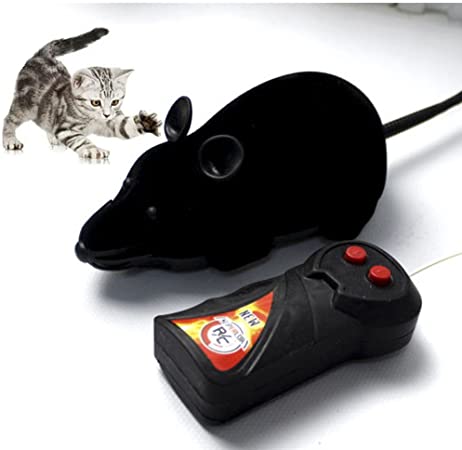Funny Rat Toy Wireless Remote Control Mouse Cat Toy Electronic RC AA Battery Powered Pet Animal Cat Toys Kids Novelty Gift, Black