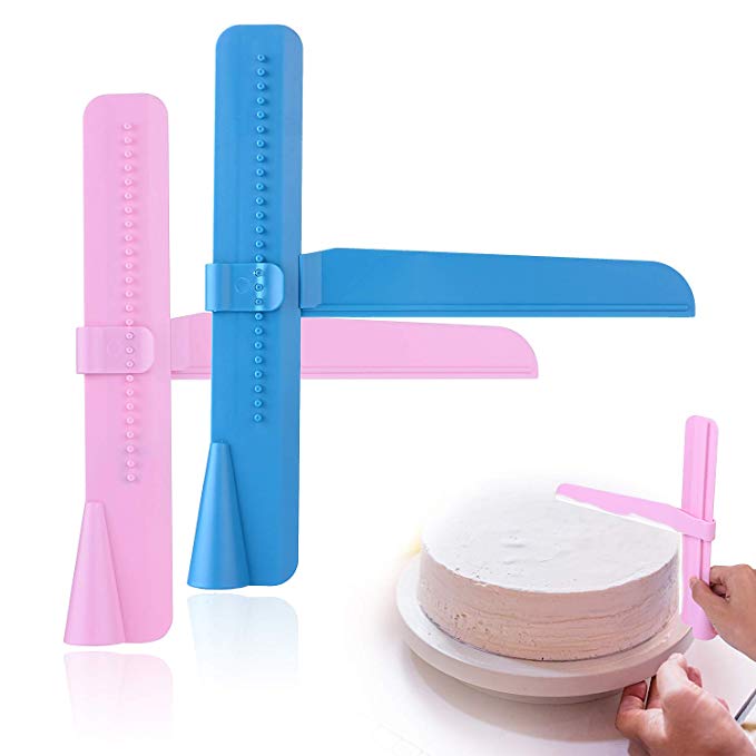 Adjustable Cake Scraper Cake Smoother Tool for Icing,Fondant Cream Edge Smoothing Decorating Tools - Blue, Pink (2pcs) …