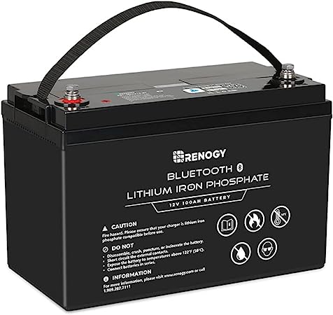 Renogy 12V 100Ah LifePO4 Lithium Battery with Built-in Bluetooth module 5.0,Battery with BMS and IP65 over 2000 Deep Cycles, Smart Battery Series Ideal Backup Power for RV, Boat, Solar Panel System