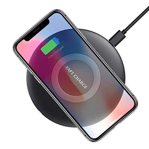 HiGoing 5W iPhone 8/8 Plus/ iPhone X Wireless Charger Pad, 10W Fast Charging for Samsung Galaxy S8/S8 Plus S7/S7 Edge/ Note 8 /5 ,Black