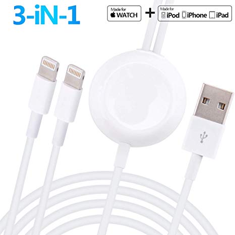 Compatible with Apple Watch iWatch Charger, 3 in 1 Wireless Fast Charger with 3.9ft/1.2m Charging Cable for Apple Watch Series 4/3/2/1,iPhoneXR/XS/XS Max/X/8/8Plus/7/7Plus/6/6Plus