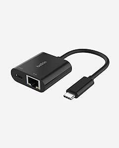 Belkin Connect USB-C to Ethernet   Charge Adapter 100W w/Gigabit Ethernet Port and USB-C Port - 10/100/1000 Mbps for Fast Internet Connection - Compatible with iPhone 15, Samsung Galaxy S24, & More