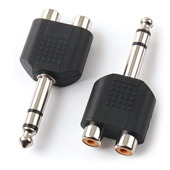 NANYI 1/4 Inch 6.35mm Male to 2 RCA Female Audio Heads, 1/4 Inch 6.35mm M One-Two RCA F Stereo Interconnect Audio Adapter, 2Pack(6.35mm M-2xRCA F-TRS)
