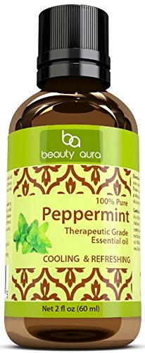 Beauty Aura 100% Pure Peppermint Essential Oil – 2 fl oz - Premium Therapeutic Grade Essential Oil for Aromatherapy - Natural Solution for Repelling Mice, Spiders & Pests