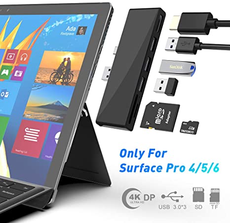 Rocketek Surface Pro USB Hub Docking Station, 6-in-1 USB 3.0 Hub Adapter with 4K DP Displayport, 3 USB3.0 Ports (5Gps), SD/TF Card Surface Pro Adapter for Surface Pro 6/5/4