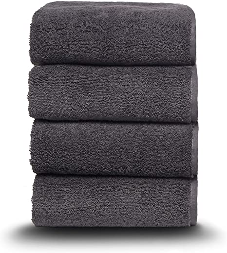 Arus Classic Towel 100% Turkish Cotton Hotel Spa Towel, Hand Towel Dark Gray, Set of 4