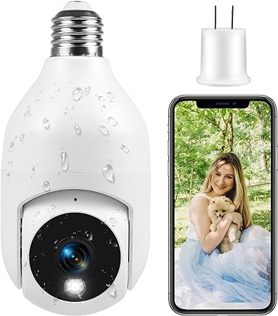 oneware WiFi Light Bulb Security Camera - Indoor & Outdoor Wireless Lightbulb Cameras for Home Security with Motion Sensor & Alarm - 2K Full-HD, 360° View, 2-Way Audio, Colored Night Vision