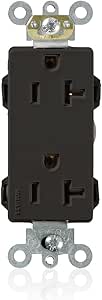 Leviton M1636-E, Black Lev-Lok Decora Plus Duplex Receptacle Outlet, Heavy-Duty Industrial Specification Grade, Smooth Face, 20 Amp, 125 Volt, Modular, NEMA 5-20R, 2-Pole, 3-Wire, Self-Grounding