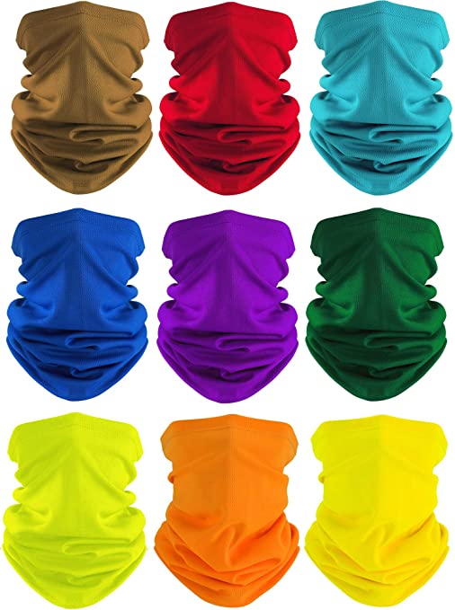 SATINIOR Summer UV Protection Face Covers Neck Gaiter Breathable Summer Bandana (Classic Colors, 9 Pieces)