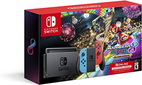 Nintendo Switch with Neon Blue & Neon Red Joy-Con   Mario Kart 8 Deluxe (Full Game Download)   3 Month Switch Online Membership