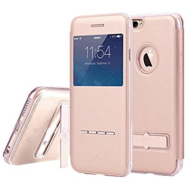 Iphone 7 Plus Case, Xboun 7 Plus Full-Body Case, Metal [Kickstand] [Touch Series] [View Window] Folio Flip (Tpu   Pu) Leather Case, Metal Sensor Feature for Apple Iphone 7 Plus 5.5 Inch (Rose Gold)