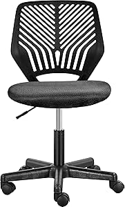 Yaheetech Black Office Chair Durable Desk Chair Adjustable Study Chair Swivel Chair with Wheels and Safety PP Back for Student Home Study