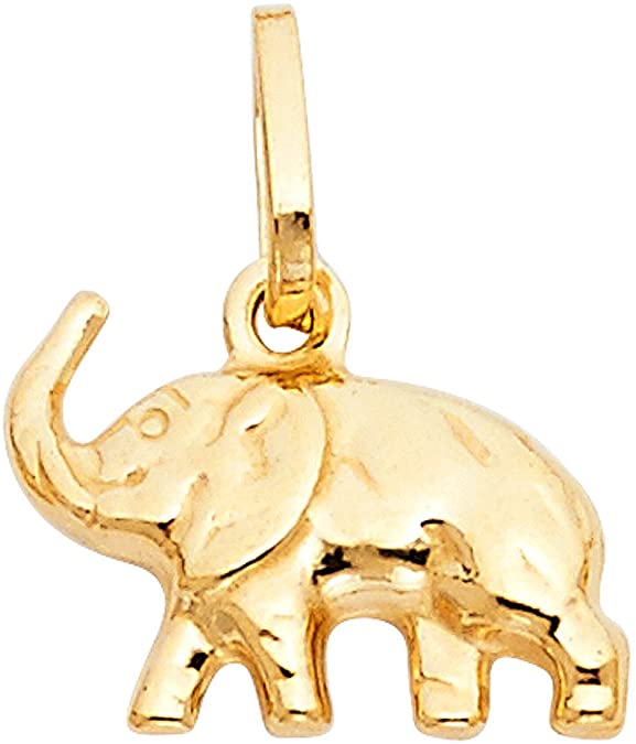 14k REAL Yellow Gold Elephant Charm Pendant