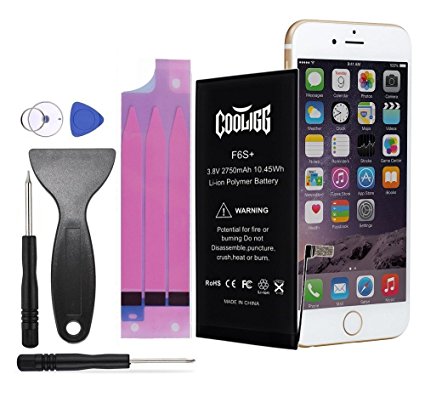 Cooligg Battery for iPhone 6S  (6S Plus) Replacement Repair Kit Incl. Tool and Adhesive Strips Video Guide 2750mAh (for iPhone 6S Plus)
