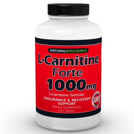 L-Carnitine Tartrate - 1000mg - 120 Double Potency Tablets - Provides Support for Fat Metabolism, Healthy Energy Levels, Athletic Performance, Exercise Endurance, Workout Capacity, Post-Exercise Recovery, Healthy Heart and Muscles - 100% Pure - GMO-Free - GMP Certified - Made in USA