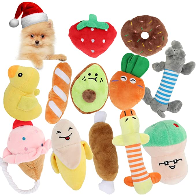 ENIBON Squeaky Dog Toys, Cute Stuffed Plush Pet Chew Toys, Durable Interactive Teething Toys for Puppy Small Medium Dogs (12 Packs)