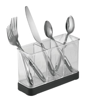 mDesign Utensil, Spatula, Silverware Holder for Kitchen Countertop Storage - Matte Black/Clear