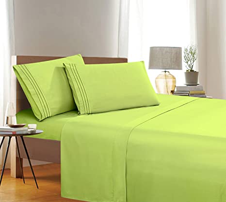 Elegant Comfort 1500 Thread Count Wrinkle & Fade Resistant Egyptian Quality 3-Piece Bed Sheet Set Ultra Soft Luxurious Set Includes Flat Sheet, Fitted Sheet and 1 Pillowcase, Twin/Twin XL, Neon Green