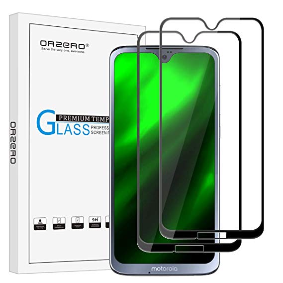 [2 Pack] Orzero Tempered Glass Screen Protector Compatible for Motorola Moto G7 / G7 Plus [Full Adhesive], 2.5D Arc Edges 9 Hardness HD Anti-Scratch Full-Coverage [Lifetime Replacement Warranty]