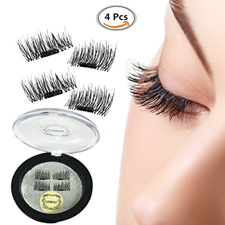 False Magnetic Eyelashes, Magnetic False Eye Lashes Magnet Eyelashes, 1 pair (4 piece) Ultra-thin 0.2mm Magnetic false eyelashes 3D Natural Reusable False Magnet Eyelashes Extension