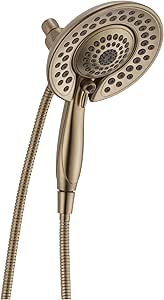 Delta Faucet 5-Spray In2ition 2-in-1 Dual Shower Head with HandHeld Spray, Gold Hand Held Shower Head with Hose, Handheld Shower Heads, 1.75 GPM Shower Head, Lumicoat Champagne Bronze 58569-CZ-PR-PK