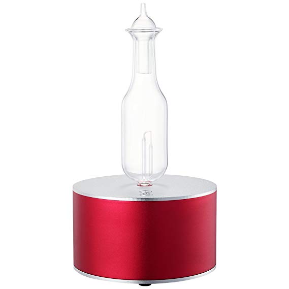 Gya Labs Nebulizing Essential Oil Diffuser for Aromatherapy with Waterless Design - Glass Top and Metal Base (Red)