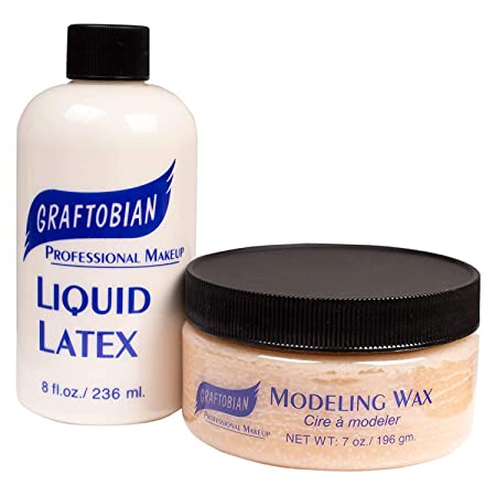 Graftobian Liquid Latex 8oz Clear & Modeling Wax 7oz Light Flesh Special FX Bundle