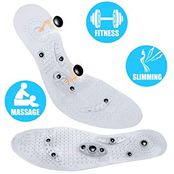 Massaging Insoles, Unique Acupressure Magnet Massage Foot Insole Foot Pain Relief Shoe Insole, Support Washable and Cutable 1Pair Size Fits All Men and Women (White)