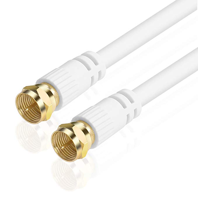 TNP Coaxial Cable (50 Feet) with F Connectors F-Type Pin Plug Socket Male Twist-On Adapter Jack with Shielded RG59 RG-59/U Coax Patch Cable Wire Cord White