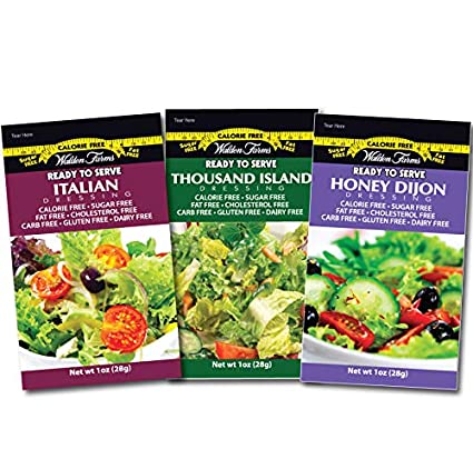 Walden Farms Salad Dressing Packets- Favorites Variety Pack in Ready to Serve Calorie Free Flavors, 11-1 oz Pouches- (3) Italian, (3) Honey Dijon, (5) Thousand Island
