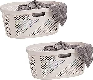 Mind Reader 40L Laundry Basket, Clothes Hamper, Ventilated, Plastic, 23"L x 14.5"W x 10.5"H, Set of 2, Ivory