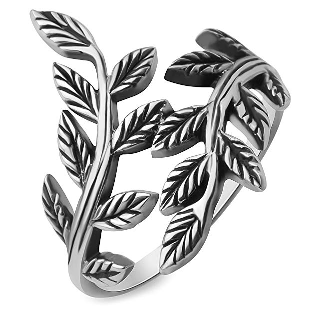 Chuvora 925 Oxidized Sterling Silver Filigree Bay Ivy Leaves Leaf Vine Vintage Design Ring Women Jewelry