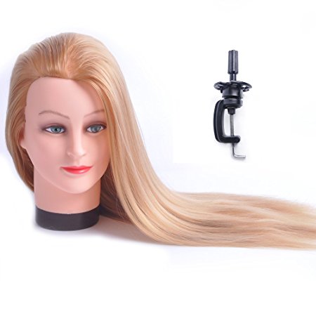 Hairdresser Training Head Manikin Cosmetology Mannequin Doll Synthetic Fiber Hair Head (Table Clamp Holder Included) SC2718P