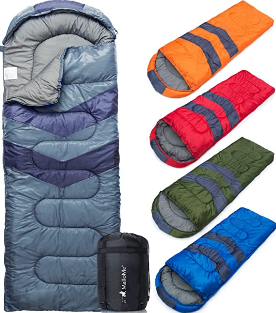 MalloMe Camping Sleeping Bag - 3 Season Warm & Cool Weather - Summer, Spring, Fall, Lightweight, Waterproof for Adults & Kids - Camping Gear Equipment, Traveling, and Outdoors