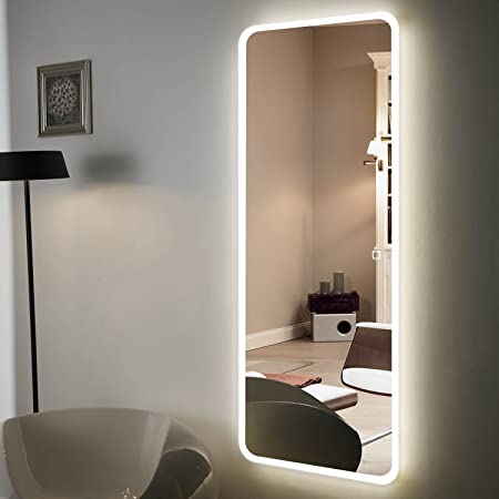 H&A 65"x22" Full Length Mirror Bedroom Floor Mirror Standing or Hanging (Led Border-65 x22)