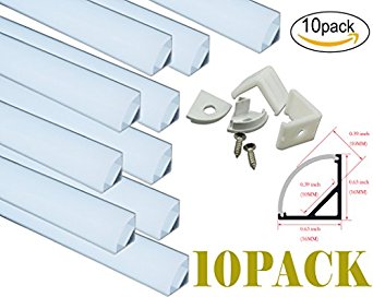 V-Shape Led Aluminum Channel, Muzata 10-Pack 1Meter/3.3ft Led Channels and Diffusers with End Caps and Mounting Clips for LED Flexible Light Strip Mounting