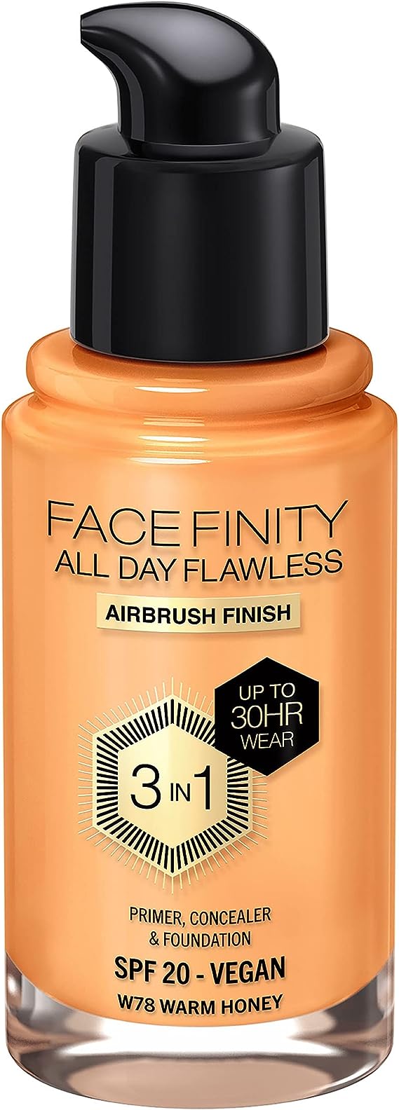 Max Factor Facefinity 3-in-1 All Day Flawless Liquid Foundation, SPF 20-78 Warm Honey, 30 ml