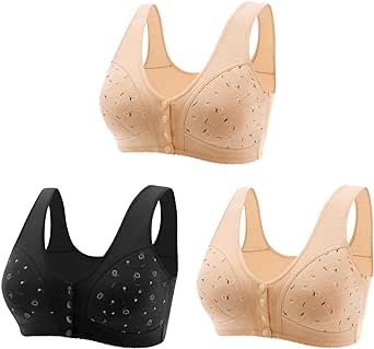 Daisy Bras for Older Women 3 Pack Bras No Wire Front Button Closure Bras Full Coverage Cotton Underwear Plus Size Sport Bras